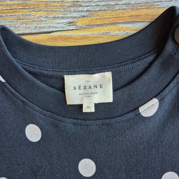 SEZANE Emy Polka Dot Tee-Shirt Dress Crew Neck Short Sleeve Black Ecru - Picture 9 of 14